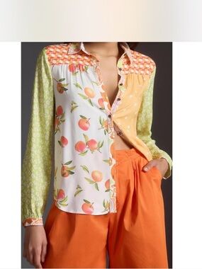 Maeve by Anthropologie button down top. Citrus, old money, preppy, artsy. Size S